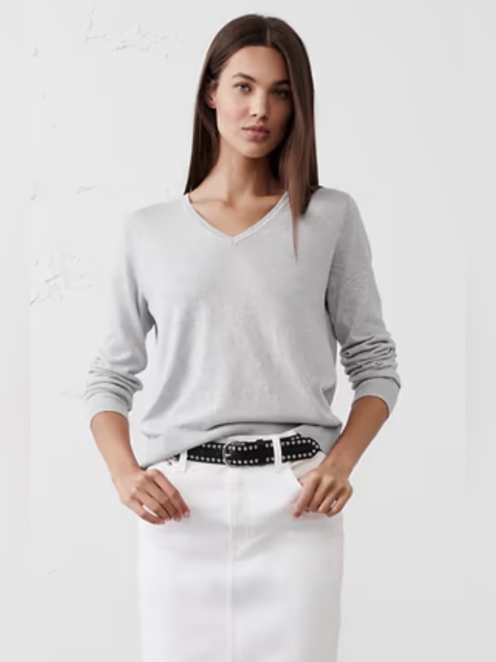Banana Republic Light Heather Gray Forever V-Neck Women's Sweater Large L